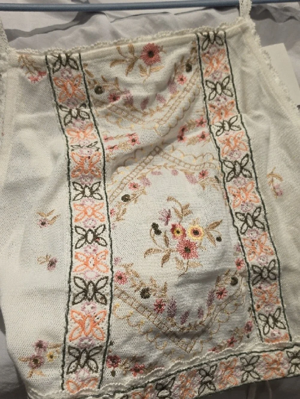 NWT Free People Garden Party Embroidered Tank Top - White with Pink Accents - Picture 6 of 9
